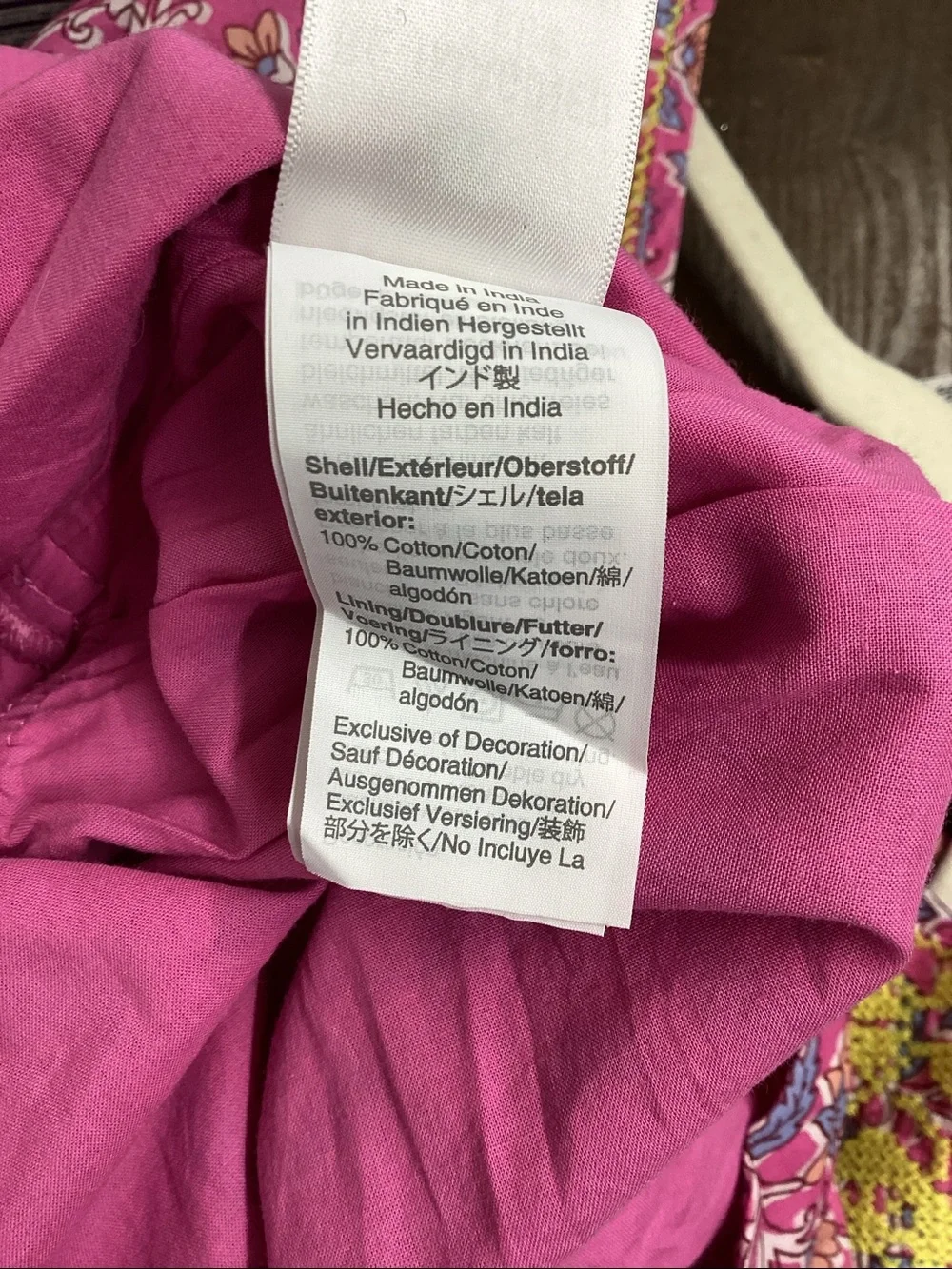 J. Crew Hot Pink Paisley romper with Yellow Crochet Detail